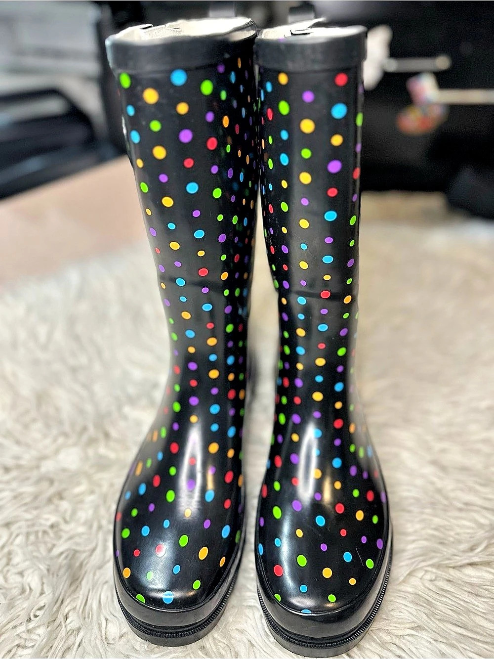 Western Chief Ditsy Dot Tall Multi Polka Dot Rain Boots US 8 Like New